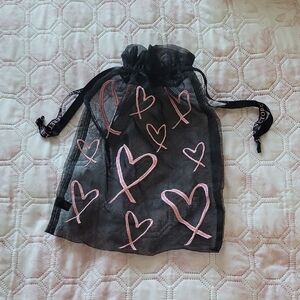Victoria's Secret Black Mesh Bag with Pink Hearts